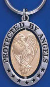 Angel Spinner Key Ring Protected By Angels  3 1/2 inches by 1 1/2 inches
