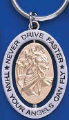 Angel Spinner Key Ring Never Drive Faster Than Your Angels Can Fly  3 1/2 inches by 1 1/2 inches