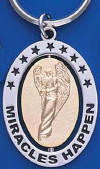 Angel Spinner Key Ring Miracles Happen  3 1/2 inches by 1 1/2 inches