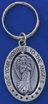 Angel Pewter Spinner Key Ring "Give Your Worries to the Angels"  3 1/2 inches by 1 1/2 inches