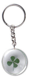 Green 4 Leaf Clover Shamrock Stone Key Ring  1 1/2 inch stone with 2 inch key ring