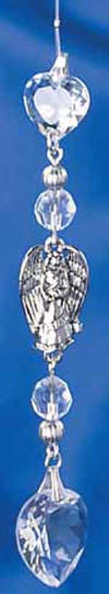 Angel Standing Crystal and Pewter Hanging Ornament  -   5" crystal section 16 1/2" total length with hook and plastic thread