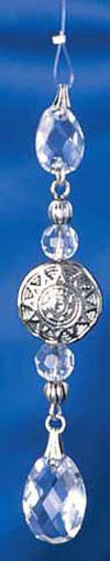 Sun Design Crystal and Pewter Hanging Ornament  -   5" crystal section 16 1/2" total length with hook and plastic thread