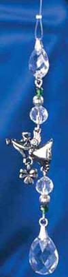 Shamrock Angel Crystal and Pewter Hanging Ornament  -   5" crystal section 16 1/2" total length with hook and plastic thread