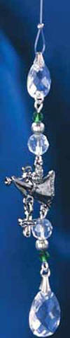 Angel with Cross Crystal and Pewter Hanging Ornament  -   5" crystal section 16 1/2" total length with hook and plastic thread