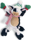 Gund Magnatudes Cortland the Black and White Cow Plush Christmas Magnet - Cortland is wearing a red and white striped scarf, green with red trim mittens and a green and white stocking cap with white trim. He is a soft and plush with magnets in the 4 hooves and in the back (safe for children) 8 inches