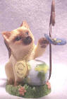 "Discover Your World." - Siamese Cat playing with Butterfly 2 inches high by 2 1/2 inches wide