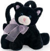 Gund Soft Plush Frolic the Black Kitty Cat Full Body Purse with Handles - Frolic has an adorable pink nose and inside of her ears. A large pink ribbon is around her neck. The purse opens and closes with a zipper, is machine washable and safe for children and is 6 1/2 inches.