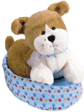 These adorable puppies are in their very own dog beds and bark for your attention.