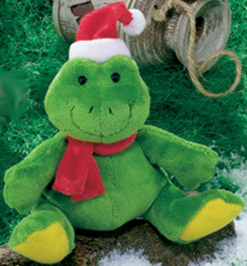 Frogs in Santa Hats cuddly soft plush stuffed animals dressed and ready for Christmas!
