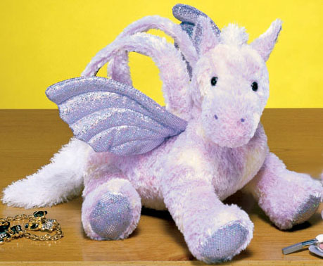 We carry a large selection of Mystical Creatures from Winged Horses to Unicorns as soft plush purses!