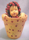 Anne Geddes Cherry Flower Pot Baby - "Babies Are The Most Amazing Miracle"  2 3/4 inches wide 3 1/2 inches high