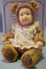 Anne Geddes Teddy Bear with  Pinafore Dress Figurine - "Little Babies Are A Genuine Inspiration" 3 inches high