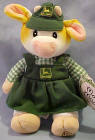 Mary's Moo Moos Patty the Brown and White Cow Bean Bag Plush dressed in John Deere attire 9 1/2 inches