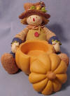 Gund Harvest Friend Scarecrow Pumpkin Votive Candy Holder 4 inches high 4 1/2 inches wide 4 1/2 inches deep