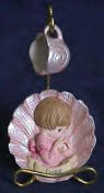 Precious Moments Mini Tea Cup and Saucer Sea Shell Pearl
