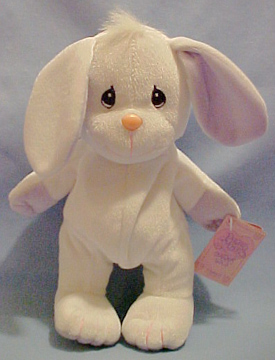 Precious Moments Tender Tail Bean Bag Plush White Bunny with Lavender Ears - (5th Edition) Introduced June '98 and Retired in April '99 8 inches