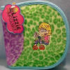 Disney's Lizzie McGuire CD Holder Case with Carry Handle - (safe for ages over 3)  Materials are velvety BRIGHT colors.  There is a silky purse strap handle.  Holds 20 CDs or DVDs  7 inches wide by 6 1/4 inches high by 1 inch thick