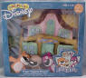 The box has 2 colored scenes and 2 scenes to color.  This house is adorable.  It has an easy carry handle.  The downstairs windows and door velcro open and shut so it is easy to put on a performance with the set.  There are pockets inside to store the finger puppets for carrying to Grandma's house (or friends houses).  The back of the house velcros shut to keep the puppets from falling out.  The house is soft plush.  The puppets are a soft material