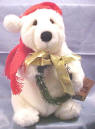 Holiday Fairbanks the Polar Bear with Santa Hat and Wreath  10 inches