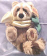 Holiday Sammy the Raccoon with a Gold Trumpet and Green Ribbon  11 inches
