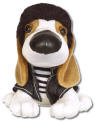 Elvis Presley Jailhouse Rock Basset Hound - This adorable Elvis Basset Hound Dog is wearing a denim jacket, a jailhouse stripe shirt, and Elvis hair! "Some people tap their feet, some people snap their fingers, and some people sway back and forth. I just sorta do 'em all together, I guess." - Elvis (1956), talking about his onstage movements. 7 inches