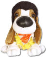 Elvis Presley Aloha Hawaii Basset Hound - This adorable Elvis Basset Hound Dog is wearing a white leatherlike jacket, a red scarf around his neck and a yellow flower lei. "His 1973 special, Elvis - Aloha from Hawaii, via satellite, was seen in 40 countries by 1 to 1.5 billion people and made television history. It was seen in more American homes than man's first walk on the moon." 7 inches