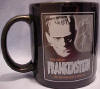 Universal Studios Monster Frankenstein Boris Karloff Mug "Search every ravine, every crevice...The Fiend must be found"  5 1/2 inches  from handle to other side of mug  4 inches high 3 1/2 inches in diameter