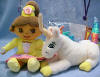 Dora the Explorer Plush Fairytale Princess Doll with Unicorn Gift Set - These adorable characters come in a vinyl carry bag decorated with iridescent purple. The tag is a short story "Once Upon A Time..." Dora 7 inches Unicorn 5 1/2 inches
