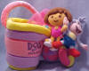 Dora the Explorer and Boots Baby Safe 5 Piece Playset - 5 1/2" Bucket (to carry the rest of the set), 5" Dora in bathing suit, 5" Boots in bathing suit, 3" plush Ball and 3" plush Life Ring. (safe for all ages)
