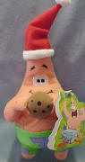 Nickelodeon Plush SpongeBob Squarepants' Patrick Star Fish dressed as Santa and holding a Crabby Patty 7 inches