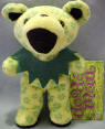 Liquid Blues' Grateful Dead Bean Bear Doodah Man - quantity produced 67,584 Retired 1/1/00 Born 8/18/70 at Fillmore West Tour Memory: I was at a show in Hartford, when I saw what I thought was a Cop giving someone selling stickers a hard time. I went up to see what was going on just in time to see the police officer giving the guy money for the stickers he had just bought. He said, if he wasn't on duty, he'd be in the show. He unbuttoned a couple of buttons on his uniform and he had a tie dye on underneath. How cool! 7 1/2 inches tall