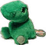 Puffkins Bean Bag Plush Pickles the Green Dinosaur - DOB 8/17/97  (light  purple tag)  Pickles loves pickle pizza pie, kind of weird and gross till you give it a try.  Pickles is into funky food, maybe it just has to do with his mood. &nbsp;(introduced the Fall of 1997 and was the first Puffkin to retire)