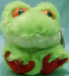 Puffkins Bean Bag Plush Freddy the Tree Frog - date of birth 8/28/98 Freddy's a tree frog with long sticky toes, eyes as merry and red as holiday bows. He'll cling to a tree, to the ladies he'll croon then plop! in the water in the hot afternoon. (introduced in May 1999 and has been retired) 5 inches