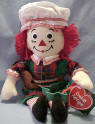 2003 Raggedy Andy Chef with Cookie Cutter - on his green corduroy suspender pants have Gingerbread Man Buttons 15 inches