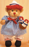 Applause Dakin Raggedy Ann Bear #2 in the Series -  Raggedy Bears is dressed in a blue and white striped sailor dress with a sailor hat perched on top of her raggedy red hear.  Her white pantaloons peek out from under her dress with red stockings showing.  Limited edition of 10,000 and boxed with hand numbered Certificate of Authenticity. 18 inches
