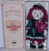 2001 Raggedy Ann Holiday Keepsake #3 - Third Doll in a Series of Four.  Being cherished by generations makes Raggedy Ann feel extra-special, but it is not the only reason she finds the holiday season so festive. Author Johnny Gruelle, who first gave us Raggedy Ann, was born on Christmas Eve of 1880.  This is the third release in a collection of four annual Holiday Keepsake Raggedy Ann dolls. Each collectible doll is being presented in a Limited Edition of only 5,000 pieces.  Her purse says " 2001 I Love You". She is about 18 inches tall and comes boxed with a Certificate of authenticity.  18 inches