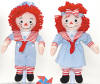 Limited Edition Pinwheel Sailor Raggedy Ann and Andy Rag Dolls - Raggedy Ann and Andy Pinwheel Sailors pair. These dolls are dressed in matching sailor suits and have button eyes. This set also includes a pinwheel. Comes in a hand numbered window box as shown. Limited to an edition size of 2,000, with only 1,000 to be sold in the U.S. Each doll measures 13" tall.