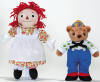 Limited Edition Storybook Rag Doll Raggedy Ann and Little Brown Bear - Raggedy Ann Storybook Friends with Ann and Little Brown Bear. Ann has red hair and button pie eyes, patterned after the old Exposition style. Also includes Little Brown Bear. Comes in a hand numbered window box with storybook illustrations as shown. Limited to an edition size of 2,100, with only 1,000 to be sold in the U.S. Distributed by AXCIS, Inc. Ann measures 13" tall, and Little Brown Bear measures 9" tall.