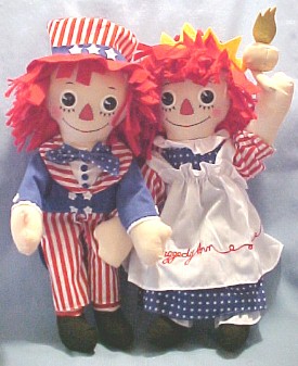 Click here to go to our Raggedy Ann and Andy Patriotic Plush Rag Dolls God Bless America Statue of Liberty and Uncle Sam