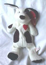Russ Berrie Luv Mate Black and White Puppy Bean Bag a red heart is on his chest  10 1/2 inches