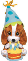 Happy Birthday Sad Sam Basset Hound Plush with&nbsp;3 Candles on his Birthday Cake 12 inches high