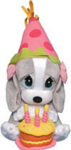 Happy Birthday Honey Basset Hound Plush with&nbsp;3 Candles on her Birthday Cake 12 inches high