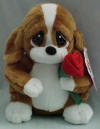 Plush Sad Sam Basset Hound with Rose  7 inches