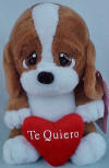 Plush Sad Sam with Red Heart.  The Heart Reads "Te Quiero" and he says "Te Quiero" (I Want You) when you squeeze him.  (safe for ages over 3)  6 inches