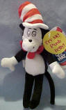 Cat in the Hat Cat Mini Plush Talks - says "Come on kids lets go go go" , "Why I'm the Cat in the Hat, There's no doubt about that. I am a super bondiferous feline.", "Little known fact, Cats always land on their tushies.", "I'm a cat that can talk, that should be enough for you people." 7 1/2 inches