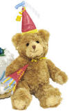 Gund Confetti Happy Birthday Teddy Bear with Red Hat and Horn - soft plush, Horn does not make noise safe for all ages 8 inches