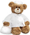 Gund Girl Nurse Golden Brown Teddy Bear in White Nurse's Dress carrying a white Nurse's Bag safe for ages over 3 11 inches