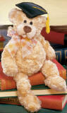 Gund Manni Graduate Teddy Bear with Bow  a black cap with tassel are on his head. made from an ultra soft plush material. 11 inches