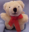 Unjointed Plush Mini Teddy Bear with Red Ribbon - eyes are embroidered on 3 inches